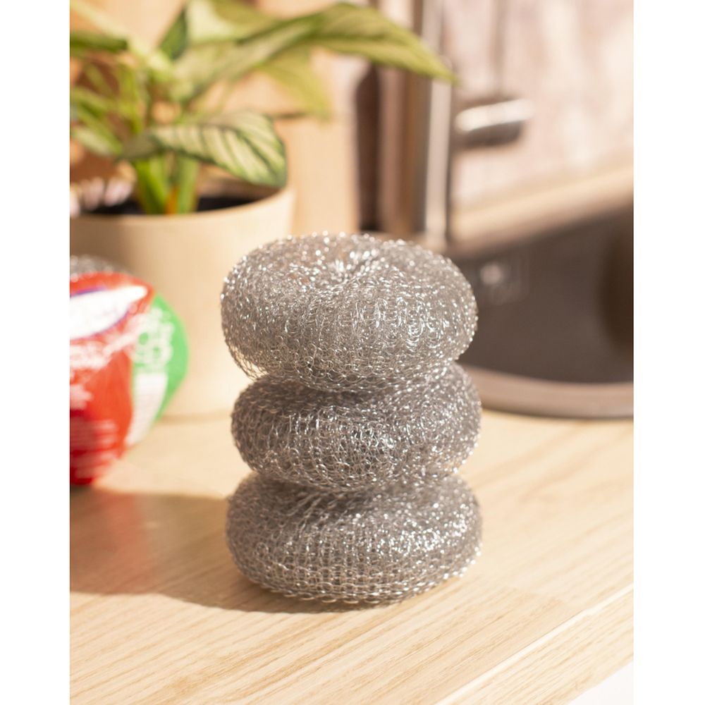 Губки мочалка спираль металлические Luscan 100х100х15мм 12г 3 шт/уп