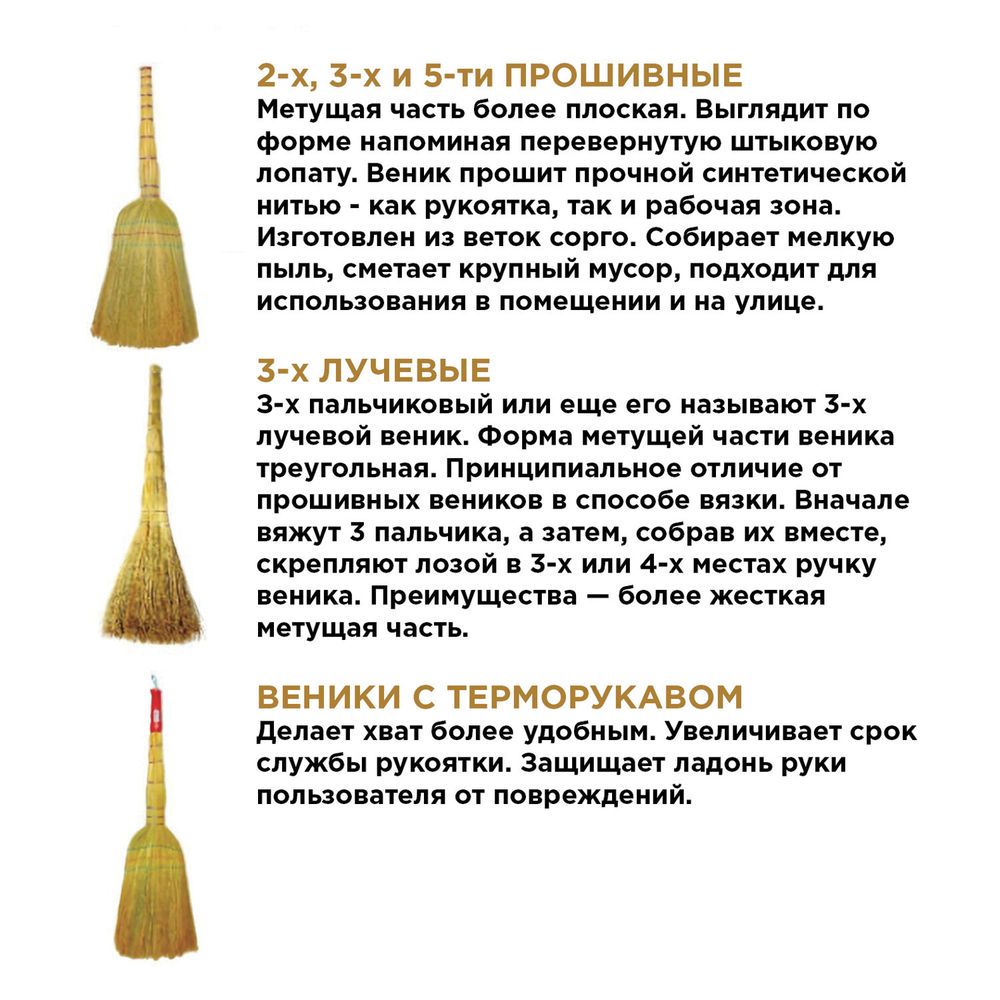 Веник-метла сорго ЛЮБАША, натуральный, 5-ти прошивной, деревянный черенок 100 см, 400х350 мм