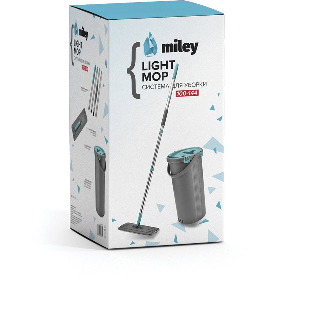 Комплект для уборки: швабра, ведро 8 л/7 л двухкамерное с отжимом, насадка, LIGHT MOP, MILEY