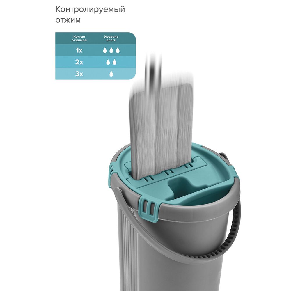 Комплект для уборки: швабра, ведро 8 л/7 л двухкамерное с отжимом, насадка, LIGHT MOP, MILEY
