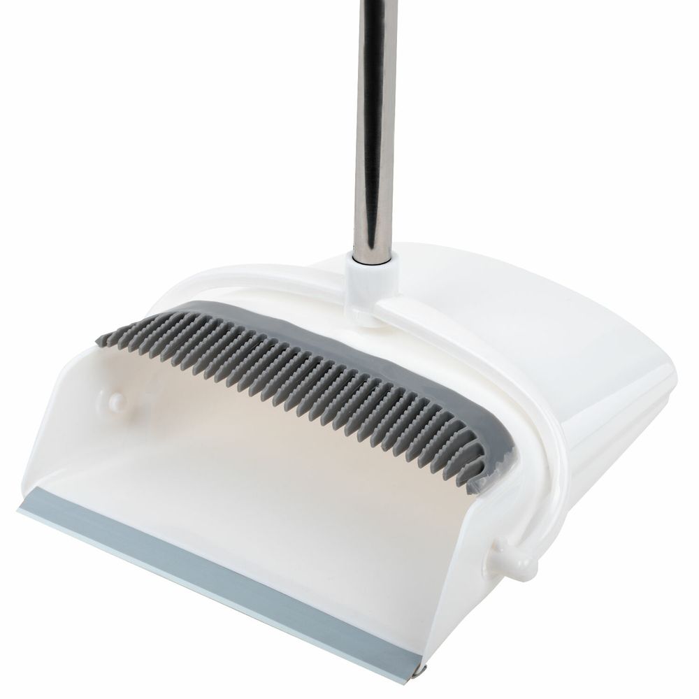 Совок для мусора + щетка на длинных рукоятках 77 см (металл), бело-серый, разборный, LAIMA