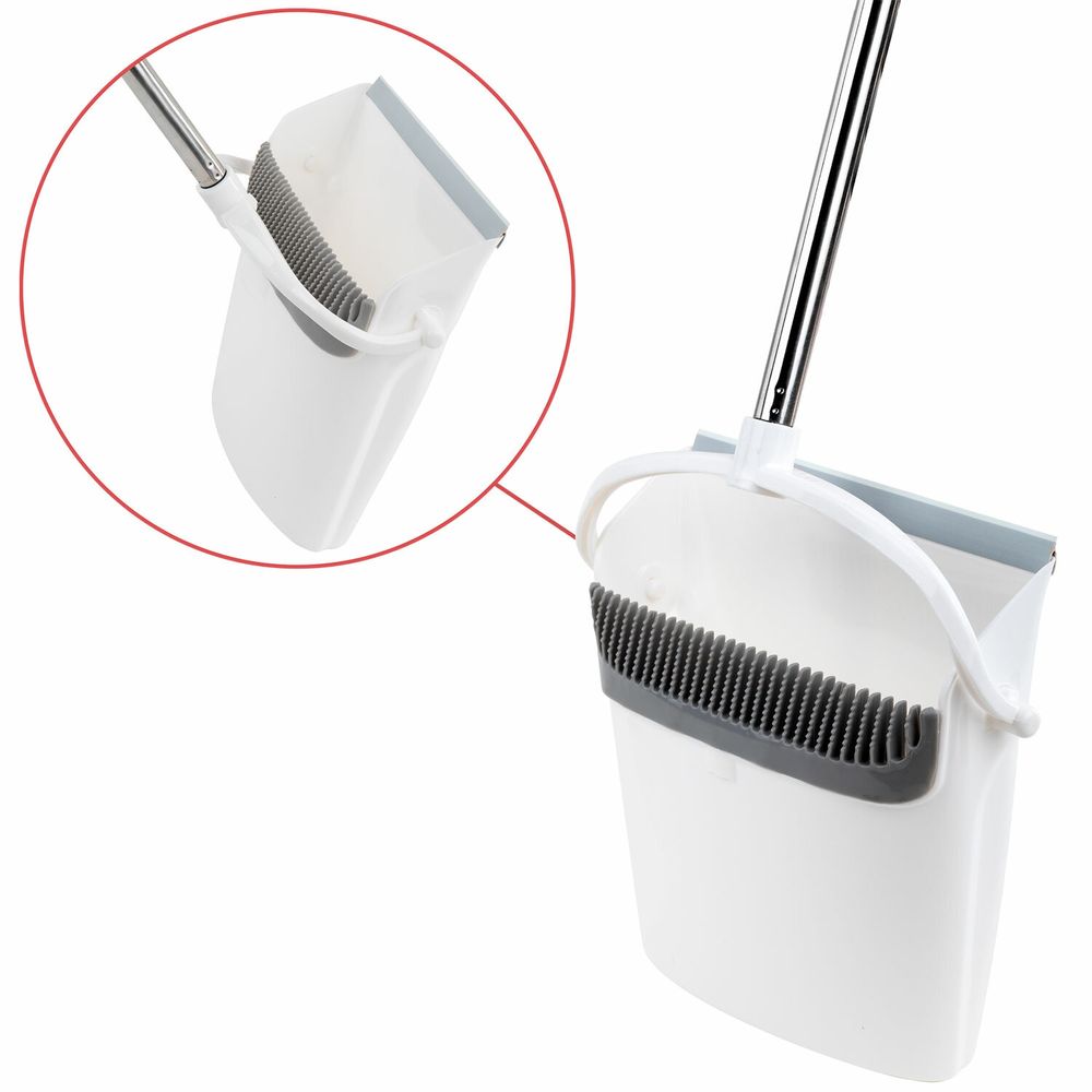 Совок для мусора + щетка на длинных рукоятках 77 см (металл), бело-серый, разборный, LAIMA