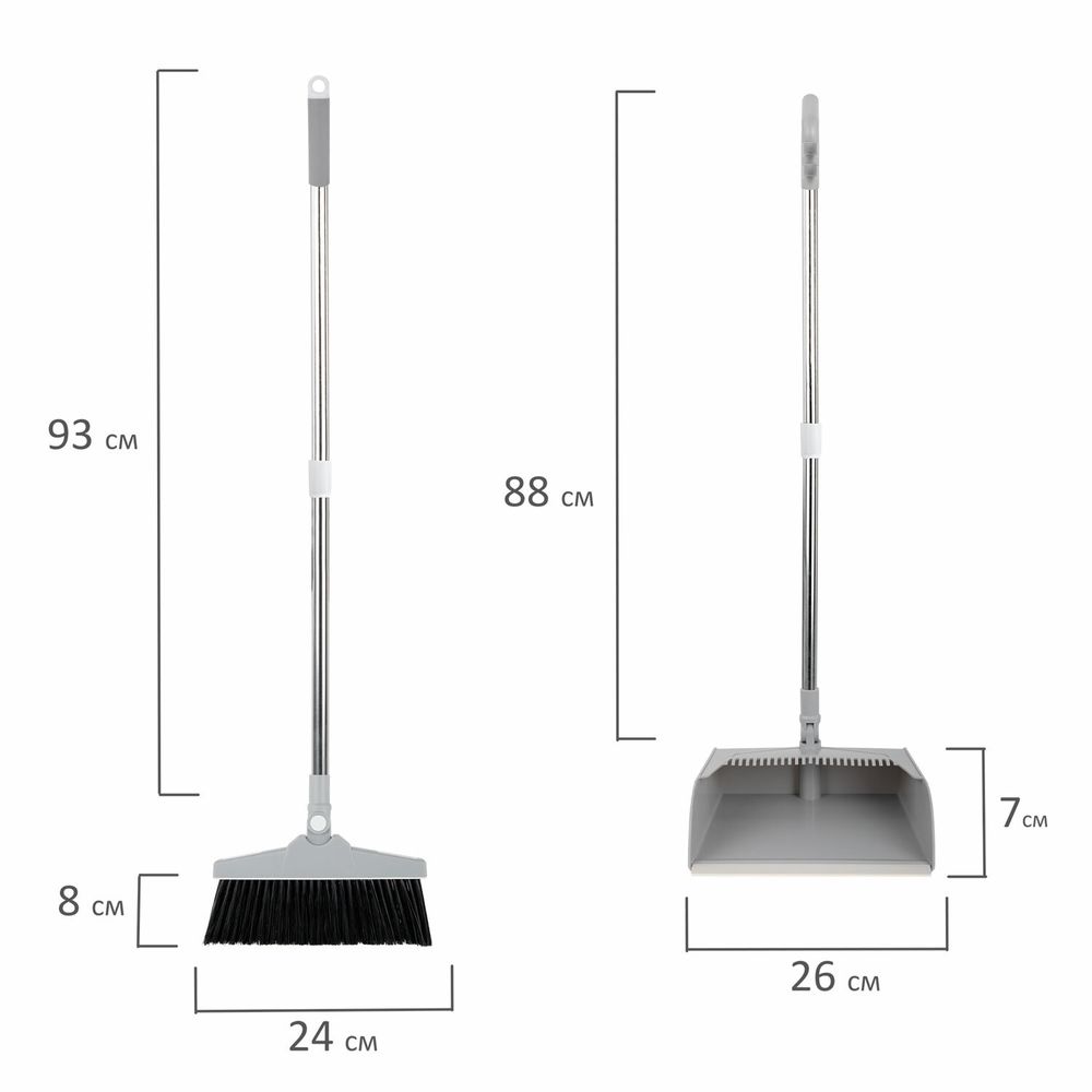 Совок для мусора + щётка на телескопических рукоятках 59-93 см, бело-серый, LAIMA