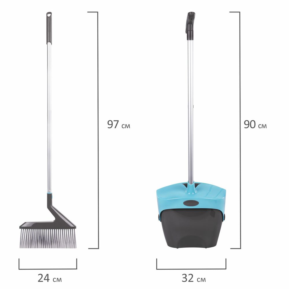 Совок для мусора + щетка, закрывающаяся крышка, алюминиевая рукоятка, высота изделия 93 см, рукоятка 74 см, "ЛОВУШКА", LAIMA HOME