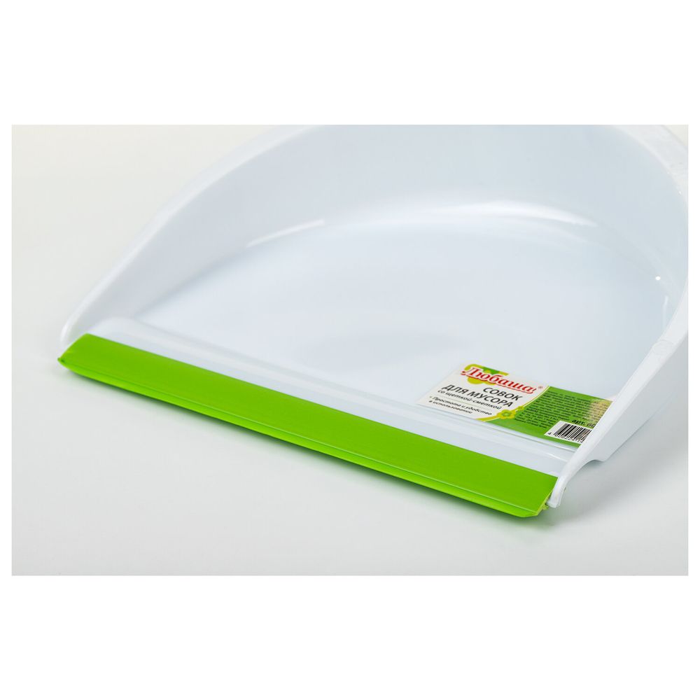 Совок для мусора + щетка, пластик, резиновая кромка, зелено-белый, ЛЮБАША