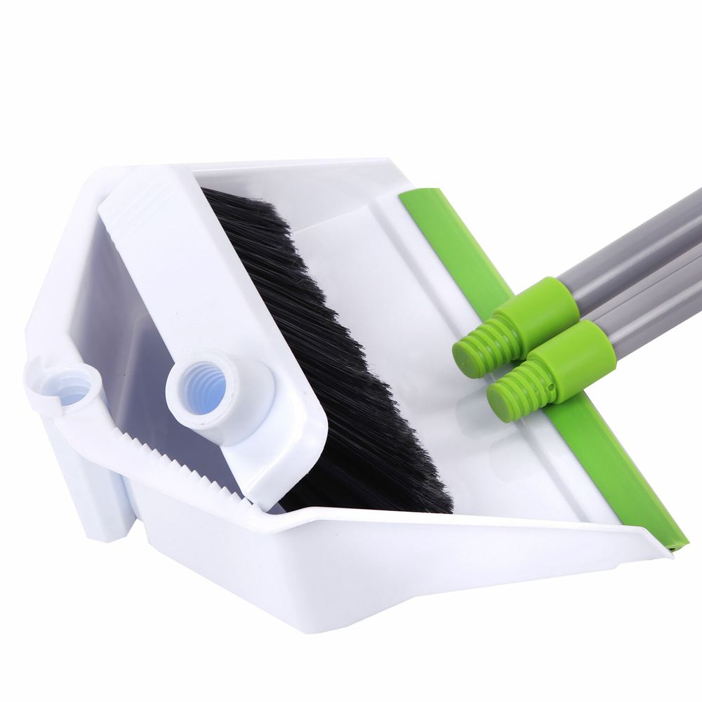 Совок для мусора + щетка, рукоятки 80 см с резьбой, пластик, зелено-белый, "ЛЕНИВКА", ЛЮБАША