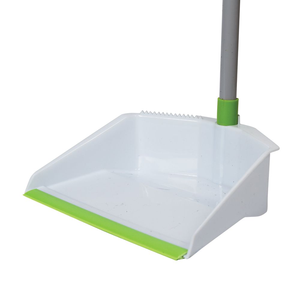 Совок для мусора + щетка, рукоятки 80 см с резьбой, пластик, зелено-белый, "ЛЕНИВКА", ЛЮБАША