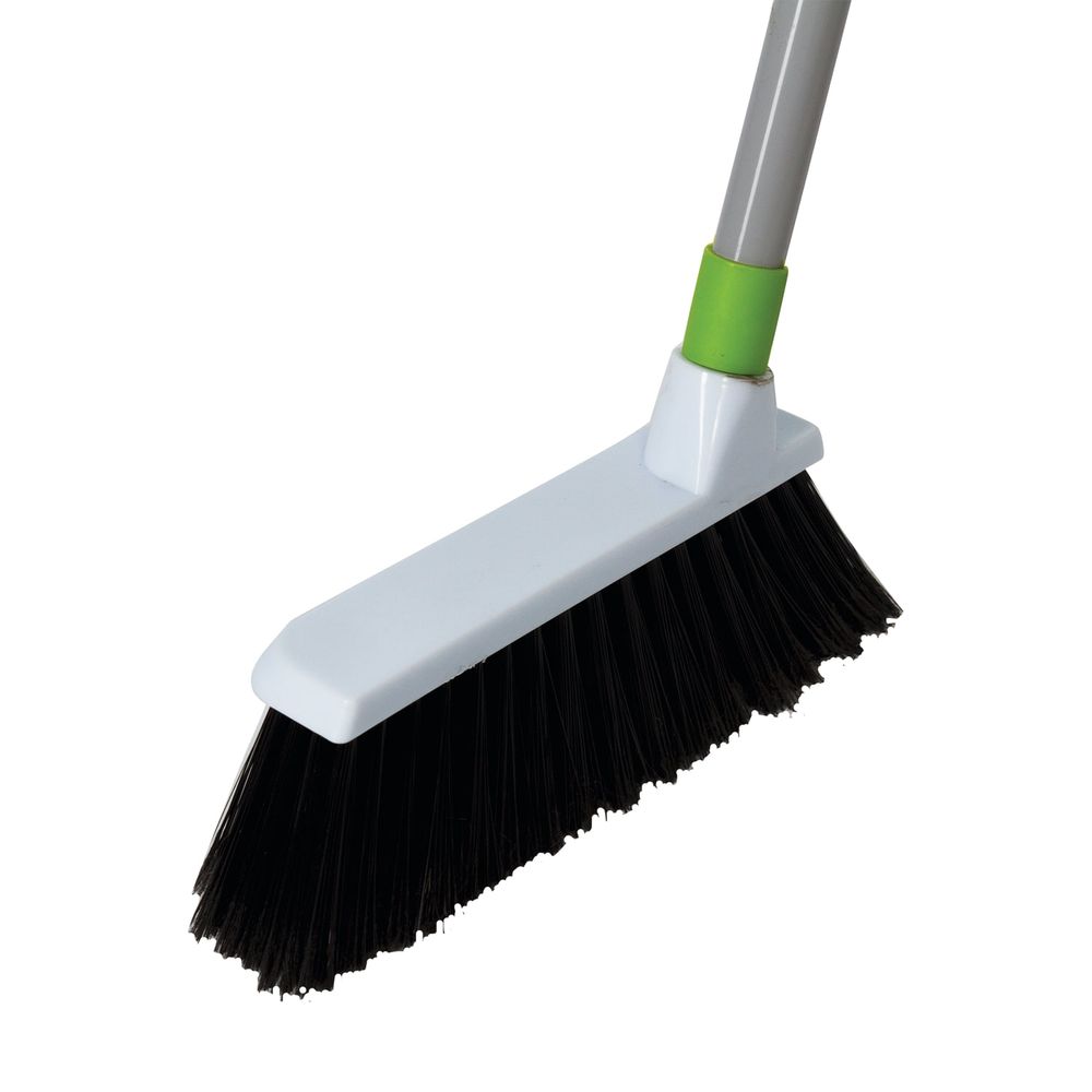 Совок для мусора + щетка, рукоятки 80 см с резьбой, пластик, зелено-белый, "ЛЕНИВКА", ЛЮБАША