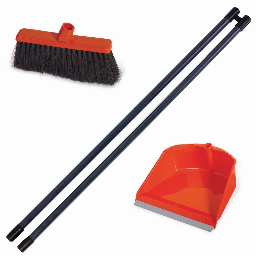 Совок для мусора + щетка, рукоятки 80 см, пластик, "ЛЕНИВКА", IDEA