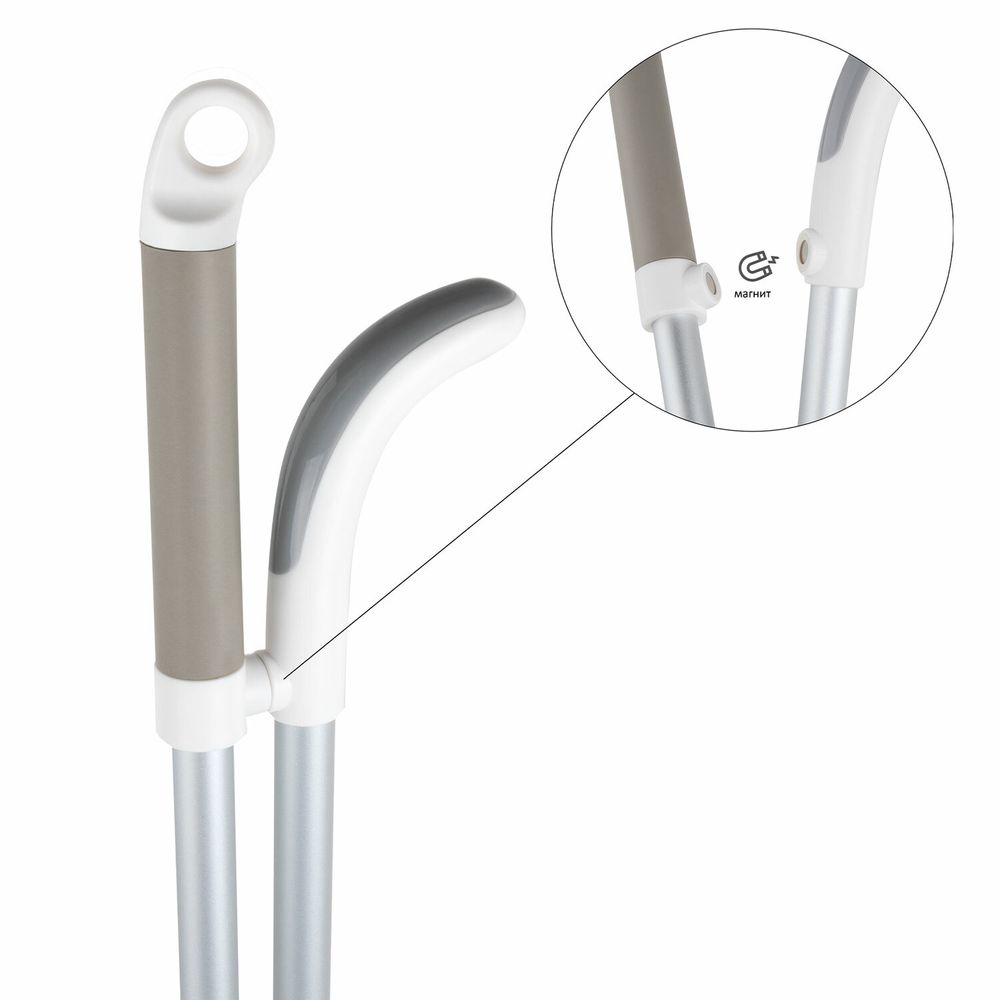 Совок для мусора + щетка-телескоп, рукоятка 63-108 см, с магнитным креплением, бело-серый, DASWERK