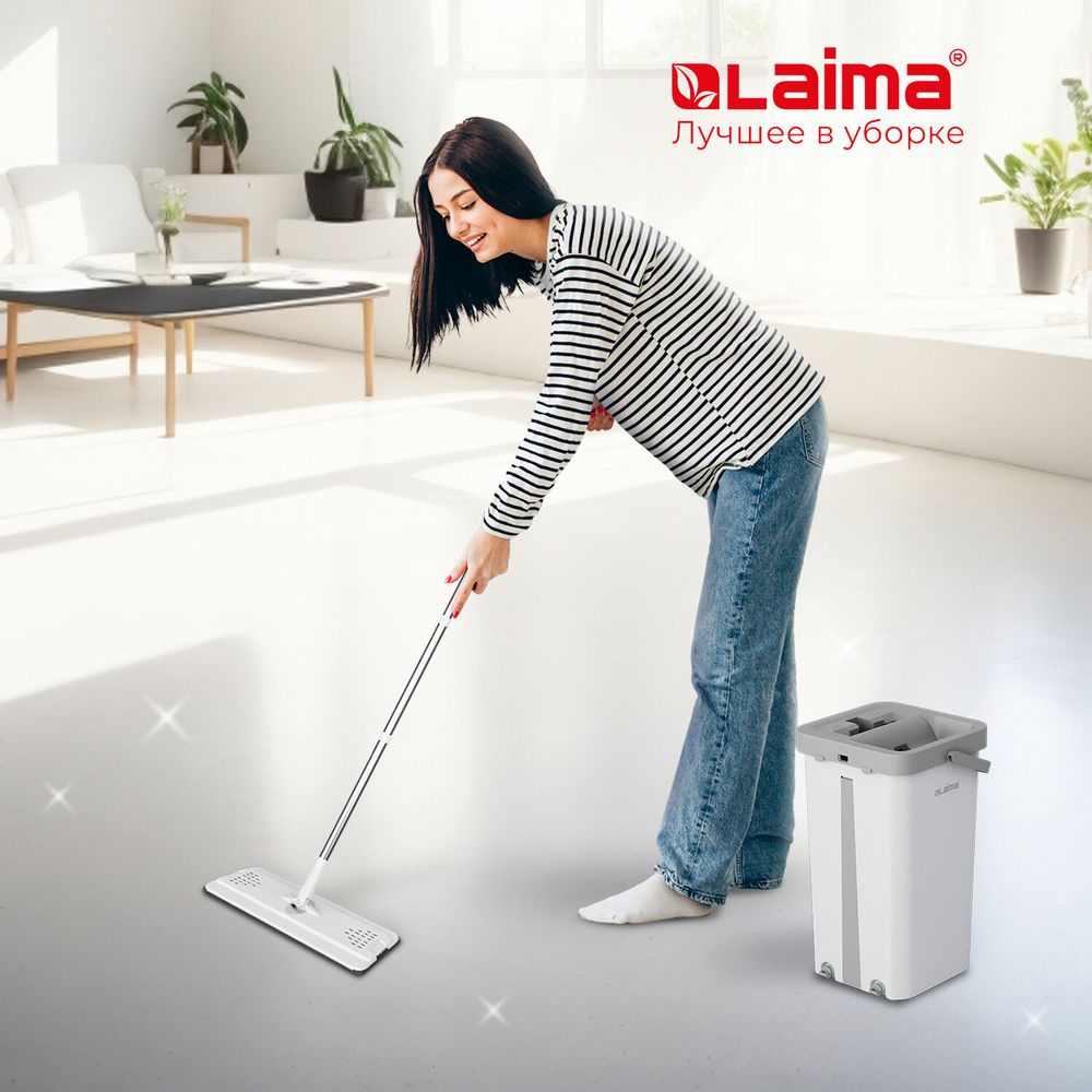 Швабра с отжимом и ведром NeoMop XL (12 л), 2 насадки микрофибра, длина ручки 134-154 см, LAIMA