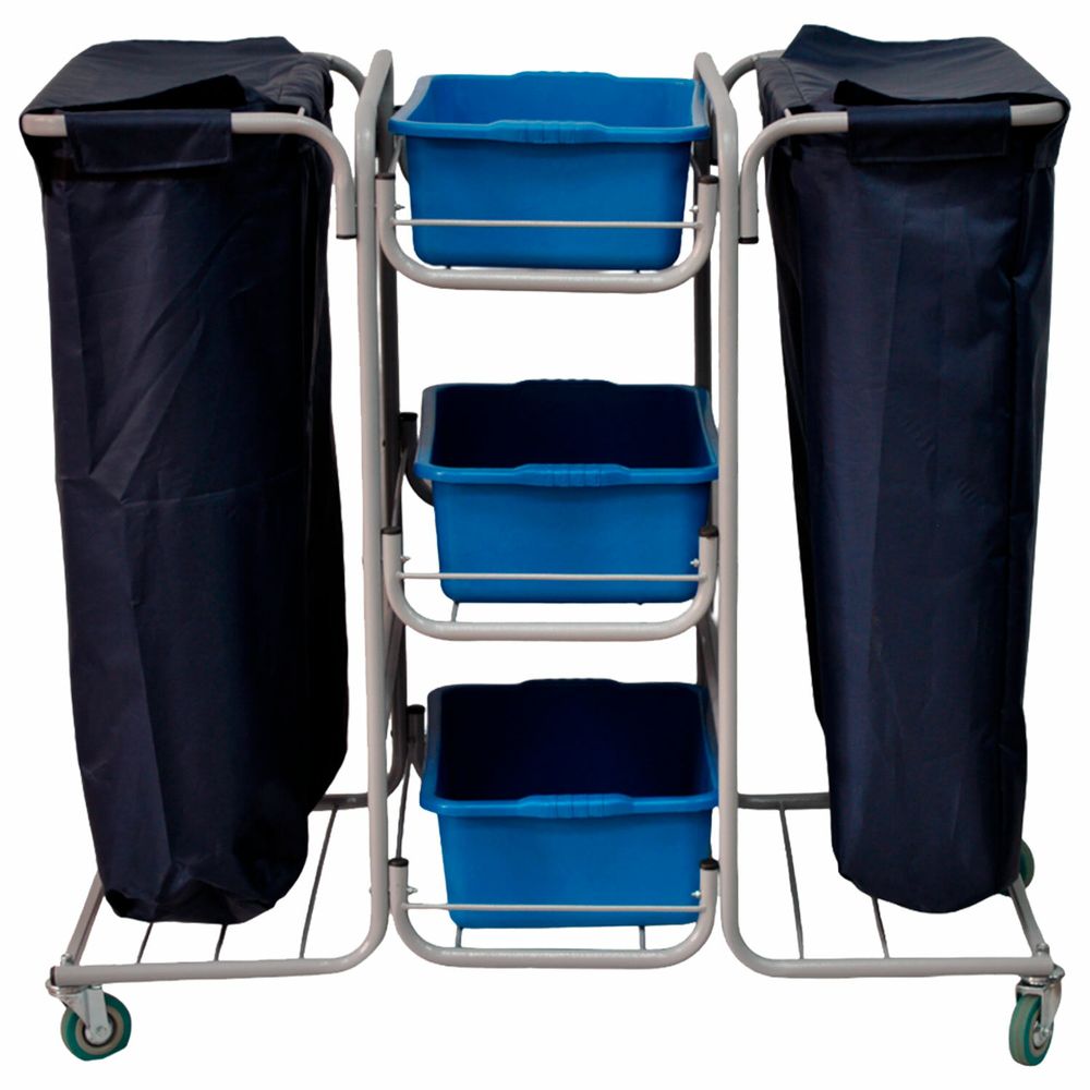 Тележка уборочная Eco-Force МНОГОФУНКЦИОНАЛЬНАЯ (отель, кафе, столовые, офис), 3 поддона, 2 держателя и основания для мешка, 2 мешка