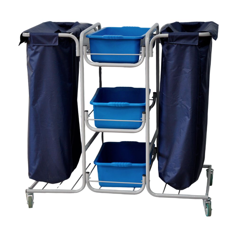 Тележка уборочная Eco-Force МНОГОФУНКЦИОНАЛЬНАЯ (отель, кафе, столовые, офис), 3 поддона, 2 держателя и основания для мешка, 2 мешка