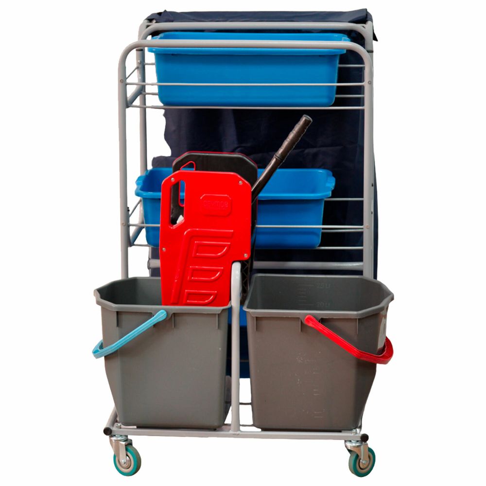 Тележка уборочная Eco-Force МНОГОФУНКЦИОНАЛЬНАЯ MEGA 2 ведра по 25 л, отжим, 3 поддона, держатель и основание для мешка, мешок