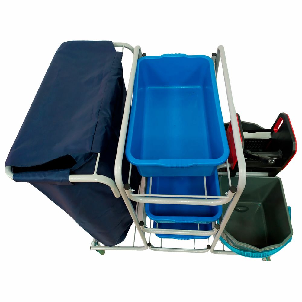 Тележка уборочная Eco-Force МНОГОФУНКЦИОНАЛЬНАЯ MEGA 2 ведра по 25 л, отжим, 3 поддона, держатель и основание для мешка, мешок