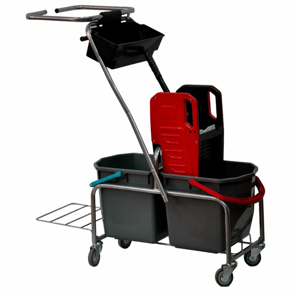 Тележка уборочная Eco-Force, 2 ведра по 25 л, отжим, лоток для химии, держатель для мешка, металлический каркас, бесшумные колеса