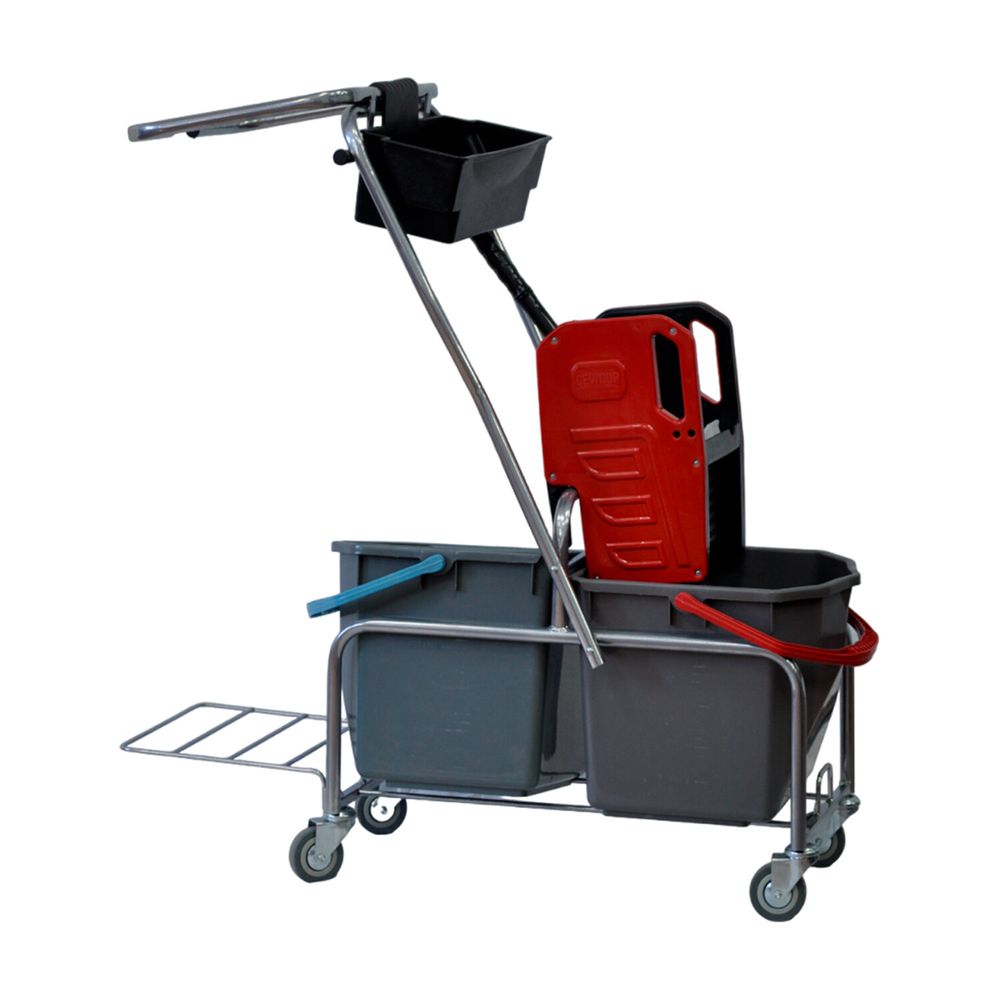 Тележка уборочная Eco-Force, 2 ведра по 25 л, отжим, лоток для химии, держатель для мешка, металлический каркас, бесшумные колеса