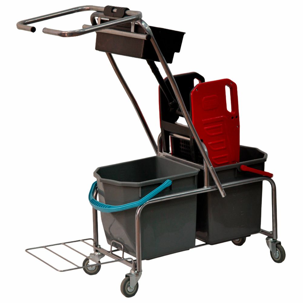 Тележка уборочная Eco-Force, 2 ведра по 25 л, отжим, лоток для химии, держатель для мешка, металлический каркас, бесшумные колеса