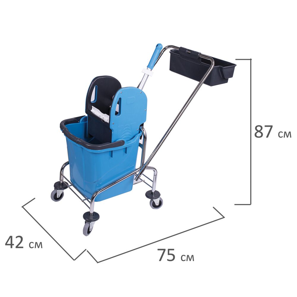 Тележка уборочная, 1 съемное ведро 25 л, механический отжим, корзина, BRABIX, Турция