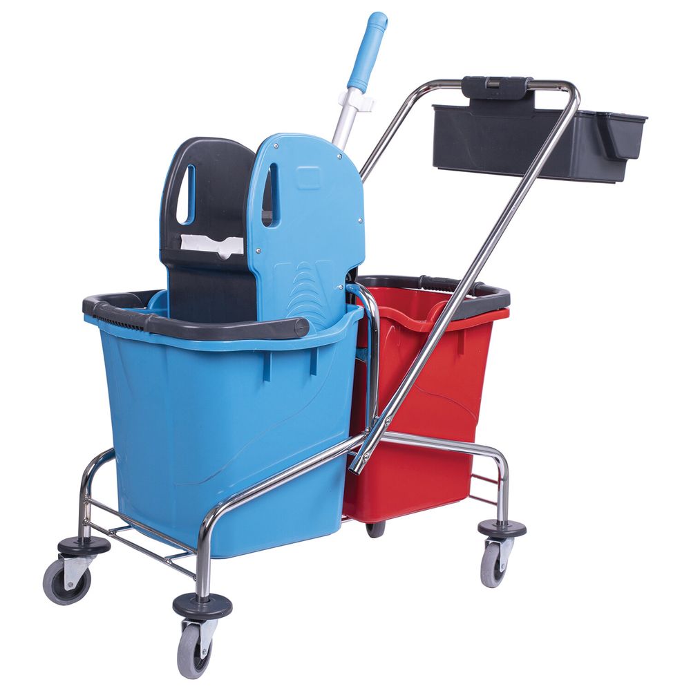 Тележка уборочная, 2 съемных ведра по 25 л, механический отжим, корзина, BRABIX, Турция