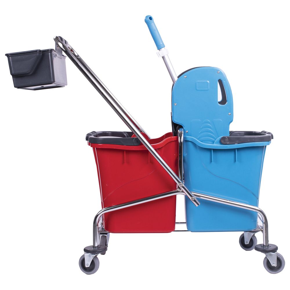 Тележка уборочная, 2 съемных ведра по 25 л, механический отжим, корзина, BRABIX, Турция