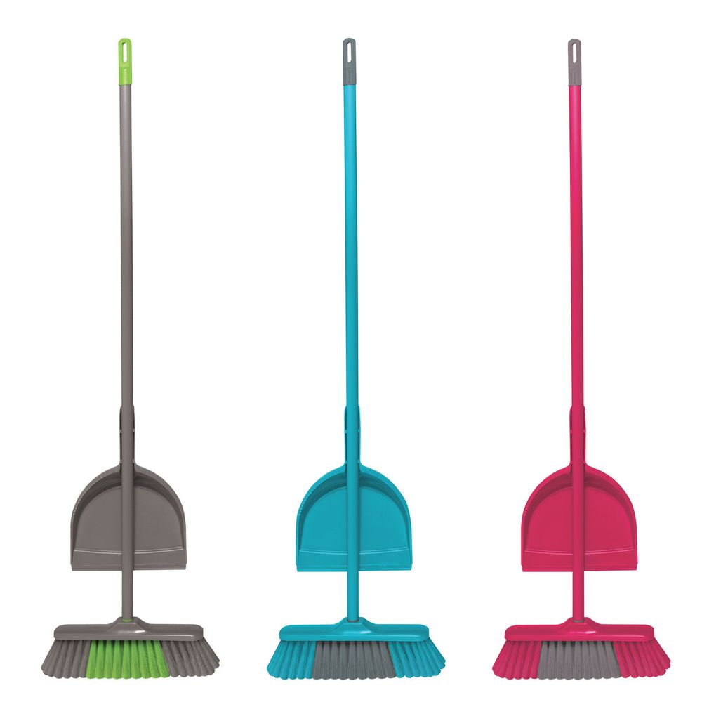 Щетка для уборки с черенком 110 см, комплект с совком, ширина 32 см, щетина 7 см, еврорезьба, YORK "Tandem"