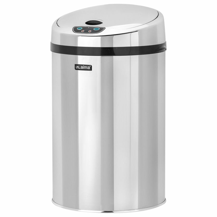 Ведро для мусора СЕНСОРНОЕ 12 л, нержавеющая сталь, зеркальная крышка, питание от 4-х батареек AA (не входят в комплект), LAIMA