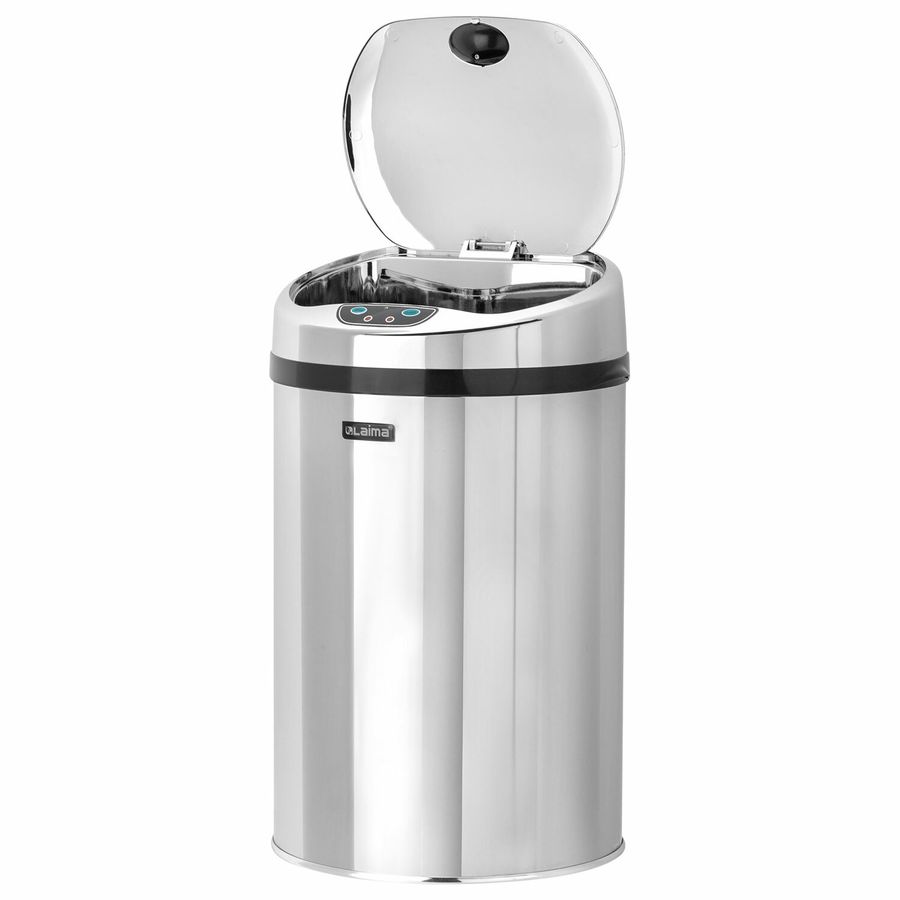 Ведро для мусора СЕНСОРНОЕ 12 л, нержавеющая сталь, зеркальная крышка, питание от 4-х батареек AA (не входят в комплект), LAIMA