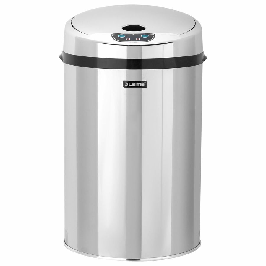 Ведро для мусора СЕНСОРНОЕ 12 л, нержавеющая сталь, зеркальная крышка, питание от 4-х батареек AA (не входят в комплект), LAIMA