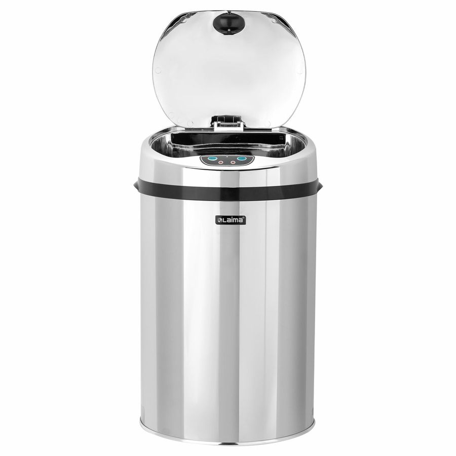 Ведро для мусора СЕНСОРНОЕ 12 л, нержавеющая сталь, зеркальная крышка, питание от 4-х батареек AA (не входят в комплект), LAIMA