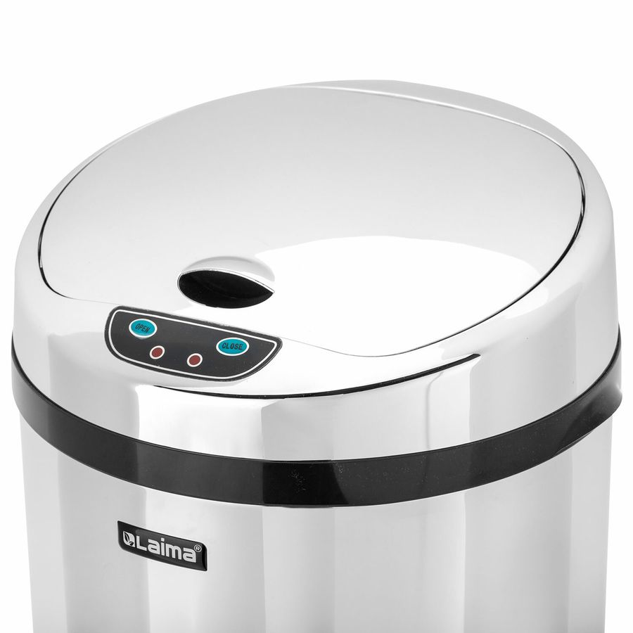 Ведро для мусора СЕНСОРНОЕ 12 л, нержавеющая сталь, зеркальная крышка, питание от 4-х батареек AA (не входят в комплект), LAIMA