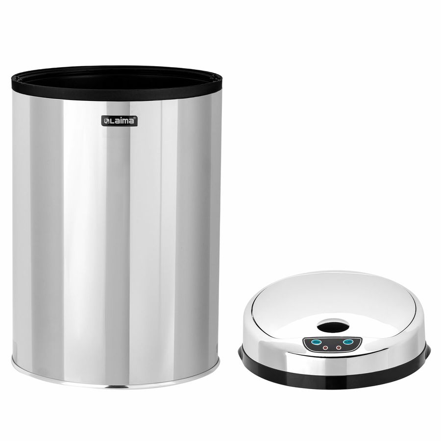 Ведро для мусора СЕНСОРНОЕ 12 л, нержавеющая сталь, зеркальная крышка, питание от 4-х батареек AA (не входят в комплект), LAIMA
