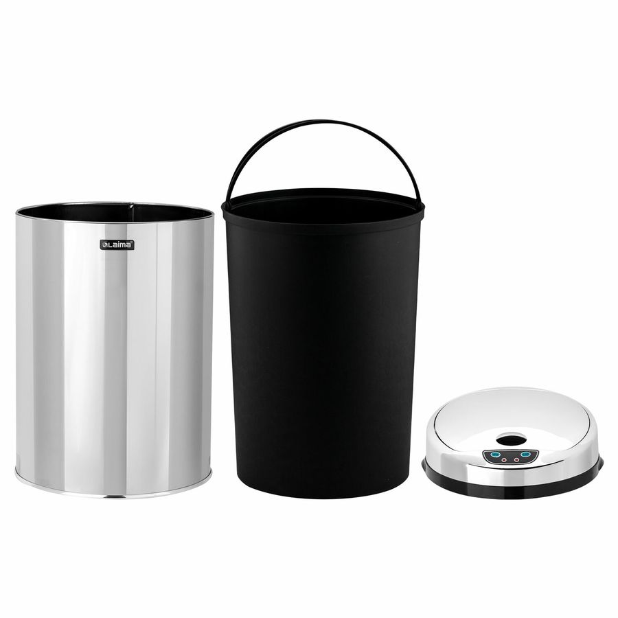 Ведро для мусора СЕНСОРНОЕ 12 л, нержавеющая сталь, зеркальная крышка, питание от 4-х батареек AA (не входят в комплект), LAIMA
