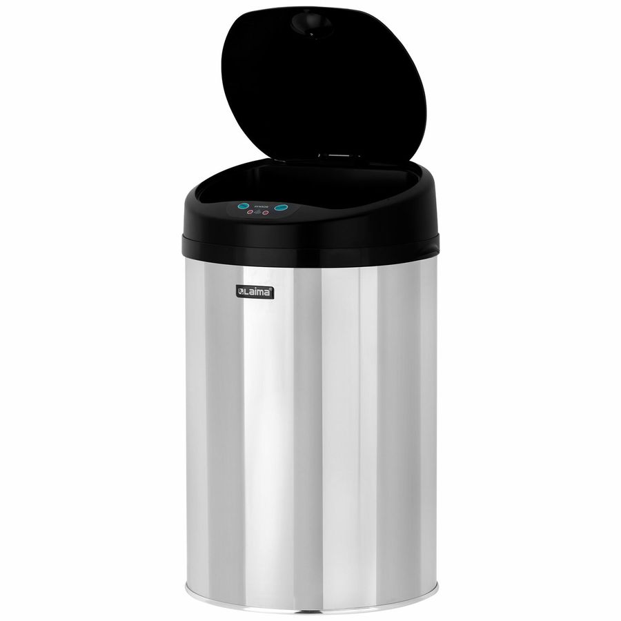 Ведро для мусора СЕНСОРНОЕ 12 л, нержавеющая сталь, черная матовая крышка, питание от 4-х батареек AA (не входят в комплект), LAIMA