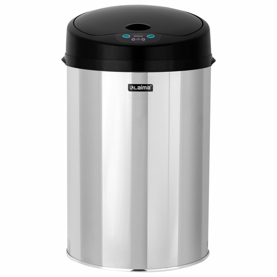 Ведро для мусора СЕНСОРНОЕ 12 л, нержавеющая сталь, черная матовая крышка, питание от 4-х батареек AA (не входят в комплект), LAIMA