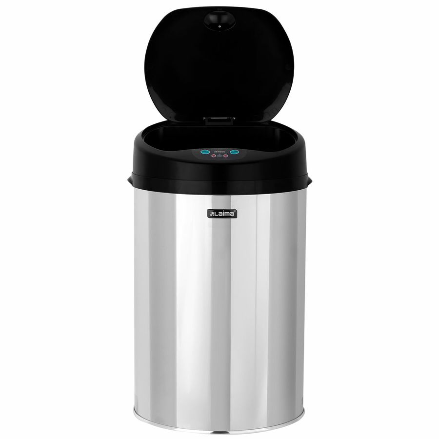 Ведро для мусора СЕНСОРНОЕ 12 л, нержавеющая сталь, черная матовая крышка, питание от 4-х батареек AA (не входят в комплект), LAIMA