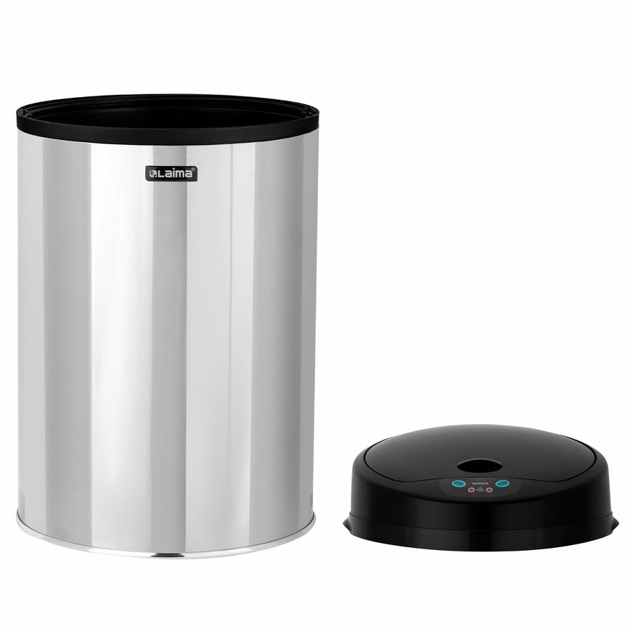 Ведро для мусора СЕНСОРНОЕ 12 л, нержавеющая сталь, черная матовая крышка, питание от 4-х батареек AA (не входят в комплект), LAIMA