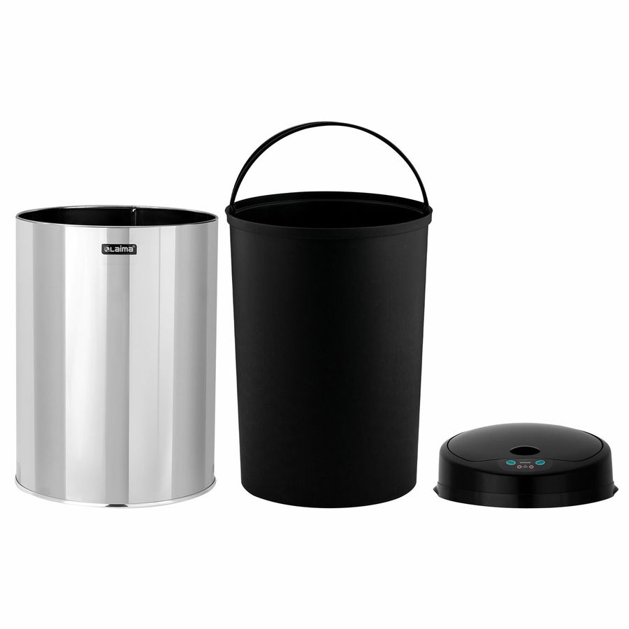 Ведро для мусора СЕНСОРНОЕ 12 л, нержавеющая сталь, черная матовая крышка, питание от 4-х батареек AA (не входят в комплект), LAIMA