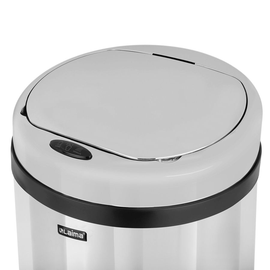 Ведро для мусора СЕНСОРНОЕ 30 л, нержавеющая сталь, зеркальная крышка, питание от 4-х батареек AA (не входят в комплект), LAIMA