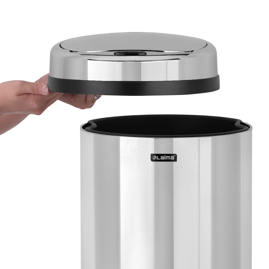 Ведро для мусора СЕНСОРНОЕ 30 л, нержавеющая сталь, зеркальная крышка, питание от 4-х батареек AA (не входят в комплект), LAIMA