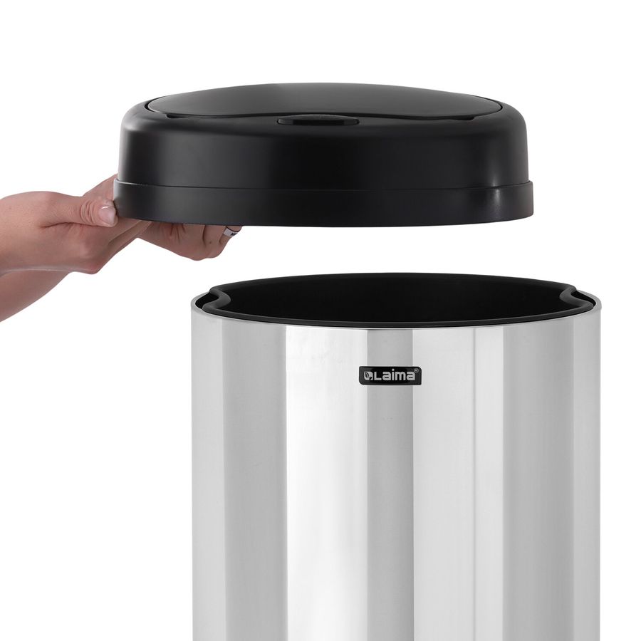 Ведро для мусора СЕНСОРНОЕ 30 л, нержавеющая сталь, черная матовая крышка, питание от 4-х батареек AA (не входят в комплект), LAIMA