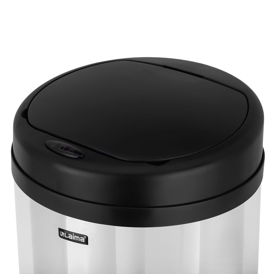 Ведро для мусора СЕНСОРНОЕ 30 л, нержавеющая сталь, черная матовая крышка, питание от 4-х батареек AA (не входят в комплект), LAIMA