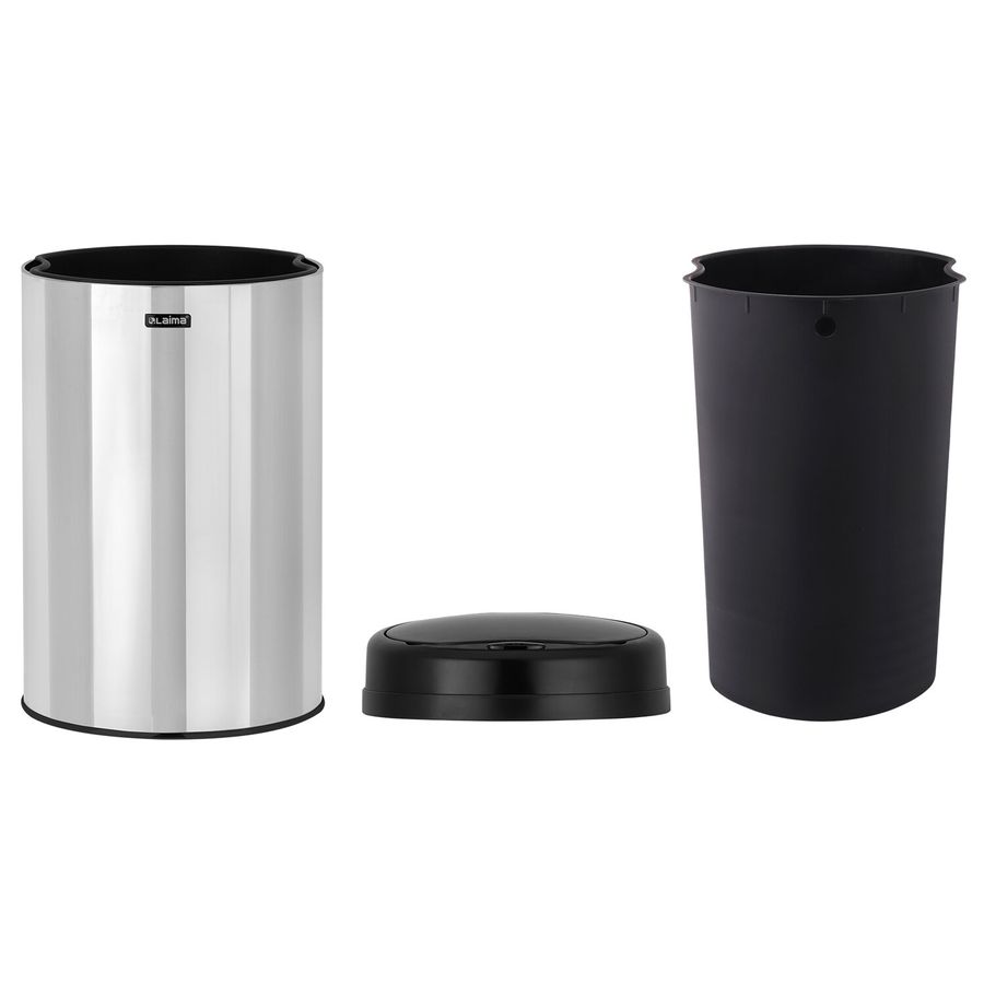 Ведро для мусора СЕНСОРНОЕ 30 л, нержавеющая сталь, черная матовая крышка, питание от 4-х батареек AA (не входят в комплект), LAIMA