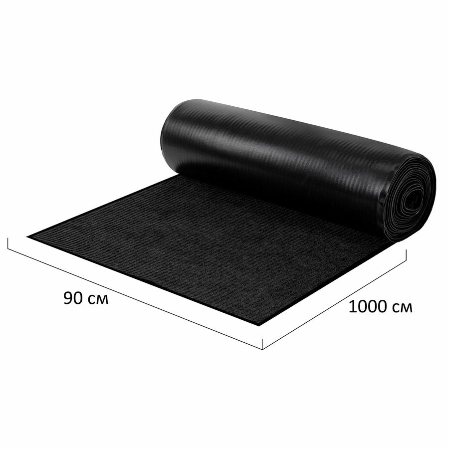 Коврик ДОРОЖКА 0,9х10 м, ЧЕРНЫЙ, влаго-грязезащита, 430 г/м2, ребристая, LAIMA EXPERT