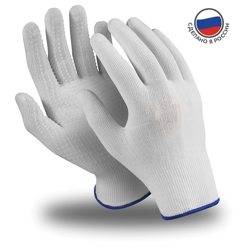 Перчатки нейлоновые MANIPULA Микрон, ПВХ-покрытие, КОМПЛЕКТ 10 пар, р-р 9 (L), белые