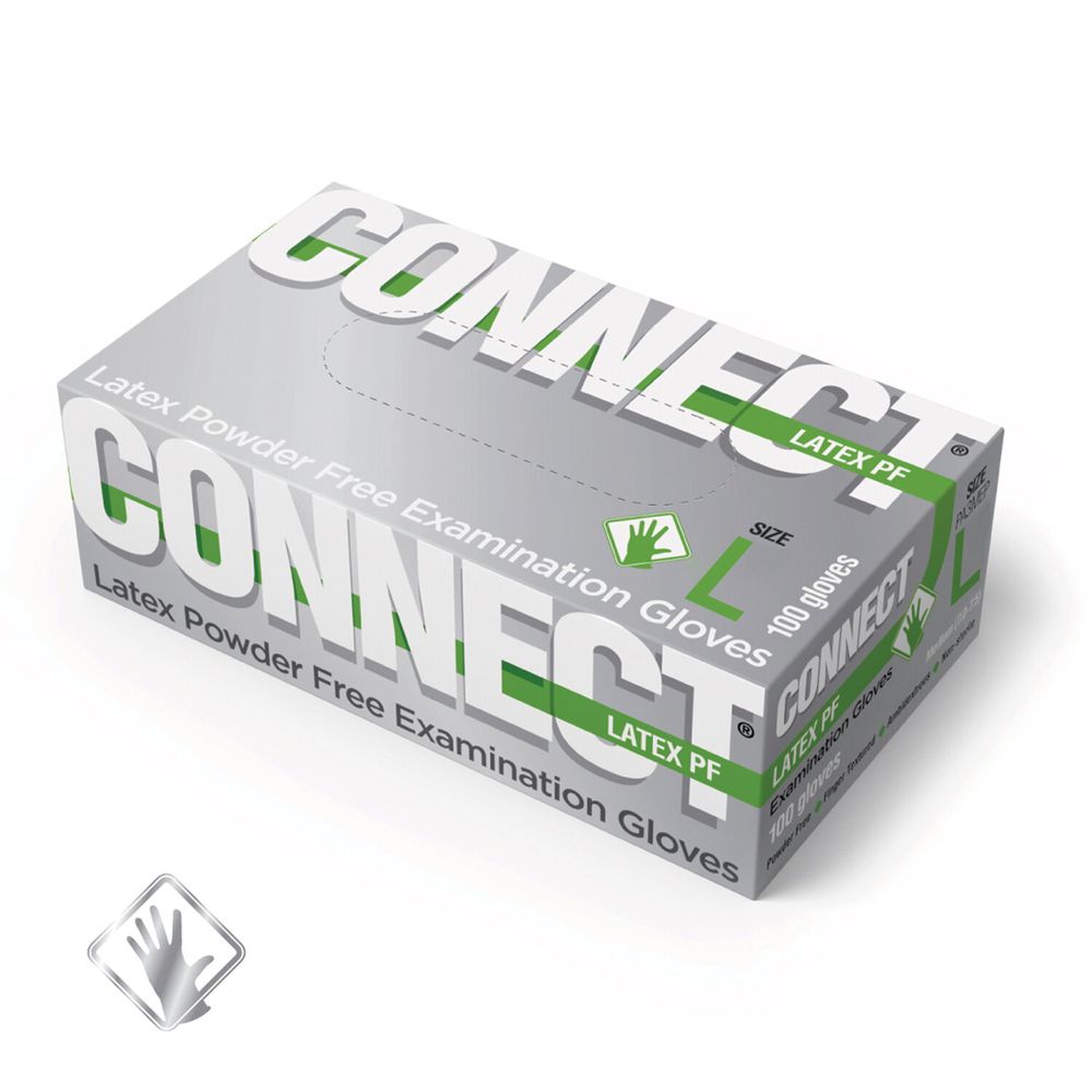 Перчатки смотровые латексные CONNECT, 50 пар (100 штук), размер L (большие)