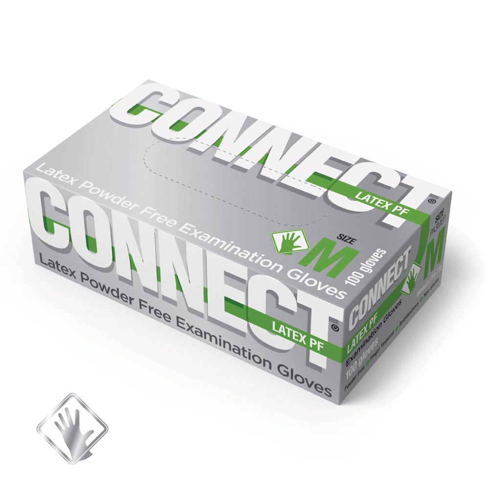 Перчатки смотровые латексные CONNECT, 50 пар (100 штук), размер M (средний)