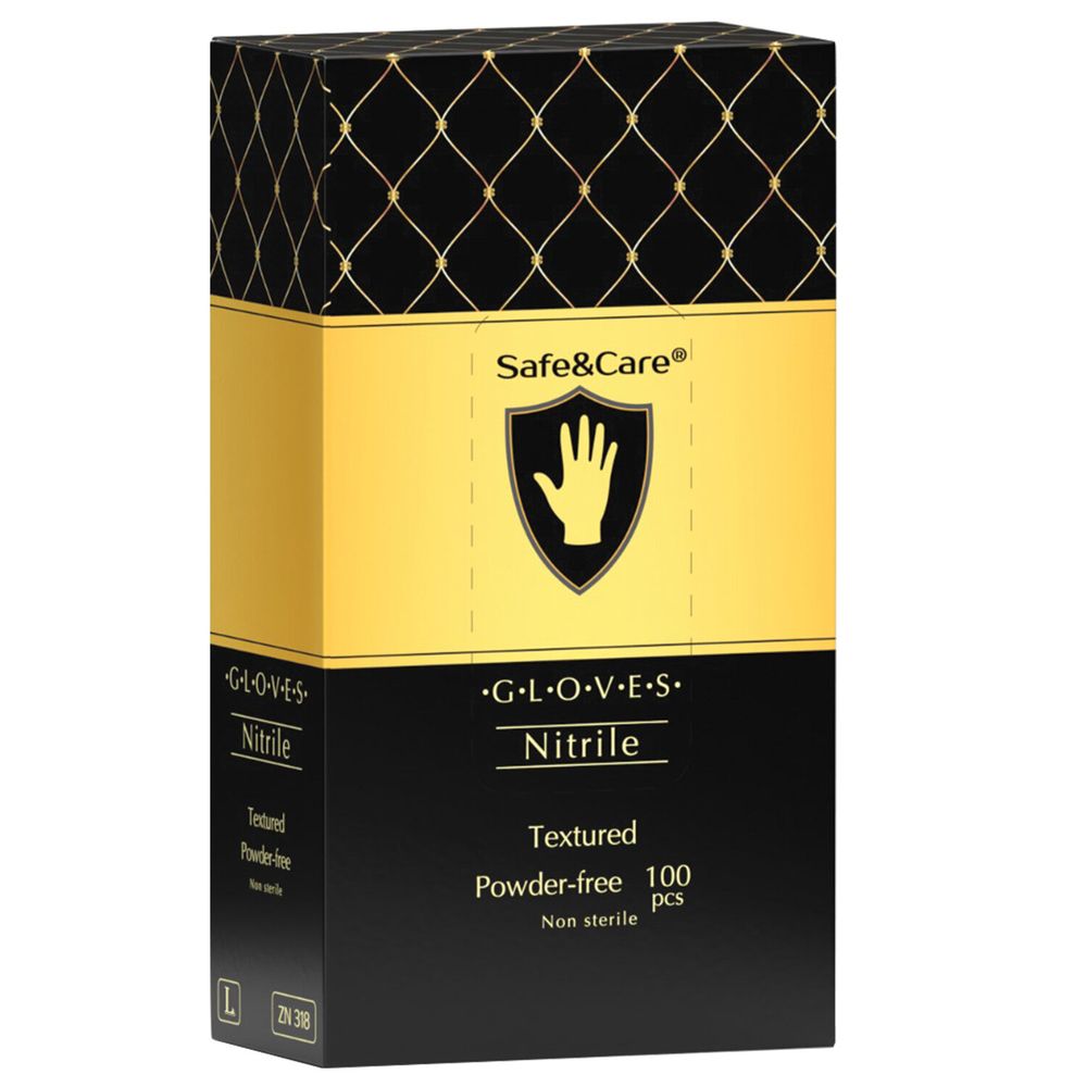 Перчатки нитриловые одноразовые 50 пар (100 шт.), размер L (большой), черные, SAFE&CARE
