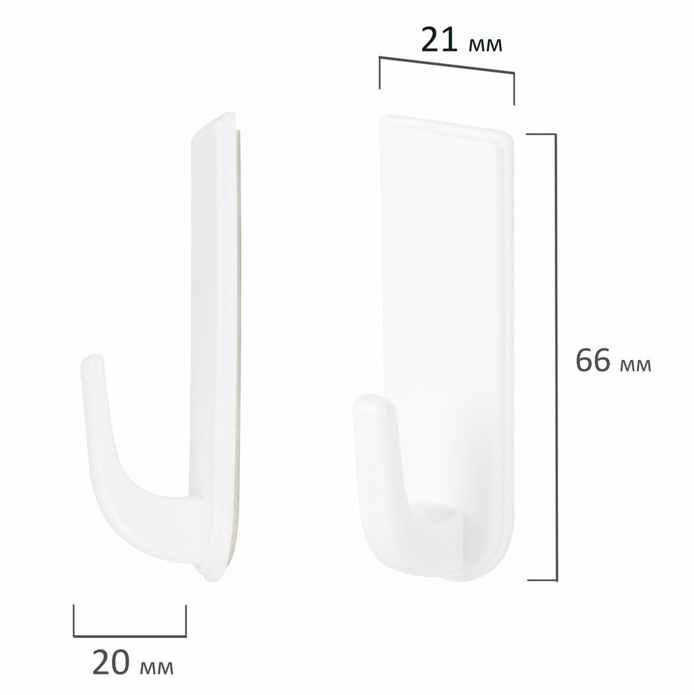 Крючки самоклеящиеся универсальные 6,6х2,1 см, КОМПЛЕКТ 6 шт., белые, LAIMA Home