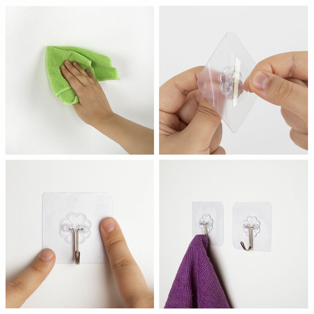 Крючки самоклеящиеся универсальные 6х6 см, КОМПЛЕКТ 10 шт., сталь + ПВХ, LAIMA Home